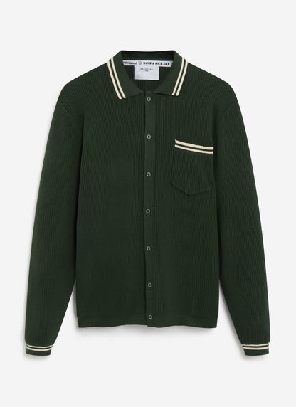Men's Long Sleeve Knit Shirt - Pablo - Forest Green | Percival