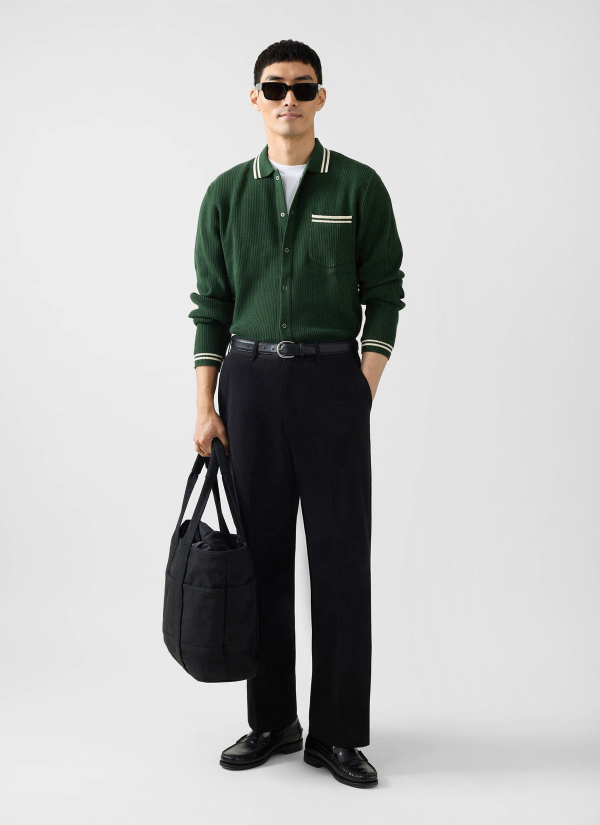 Men's Long Sleeve Knit Shirt - Pablo - Forest Green | Percival
