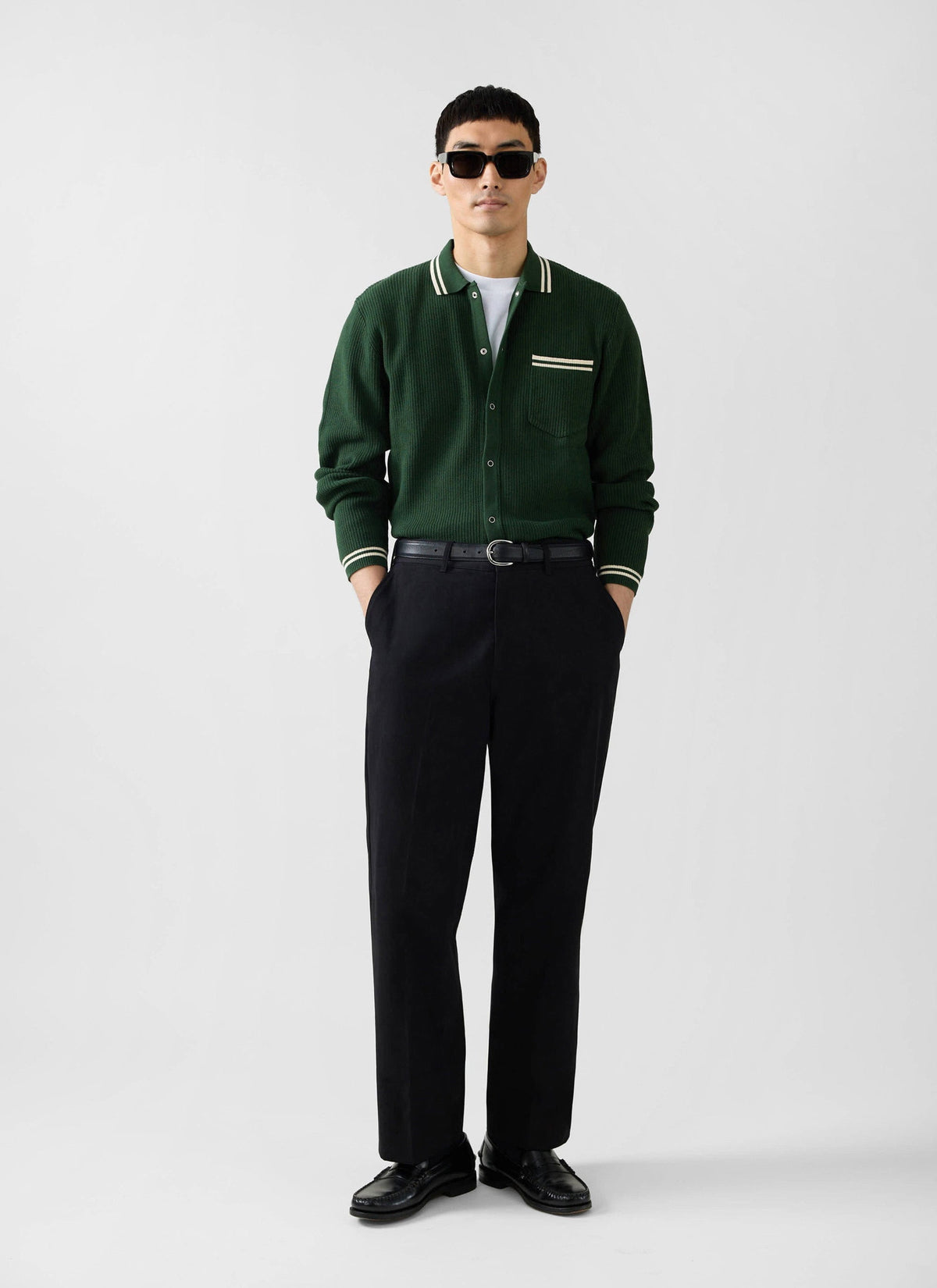 Men's Long Sleeve Knit Shirt - Pablo - Forest Green | Percival