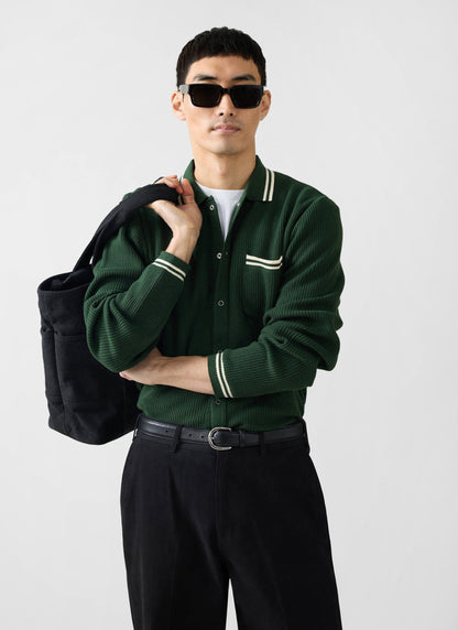 Men's Long Sleeve Knit Shirt - Pablo - Forest Green | Percival