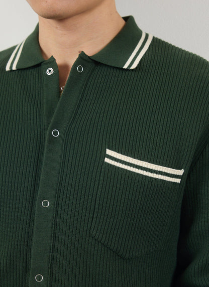 Men's Long Sleeve Knit Shirt - Pablo - Forest Green | Percival