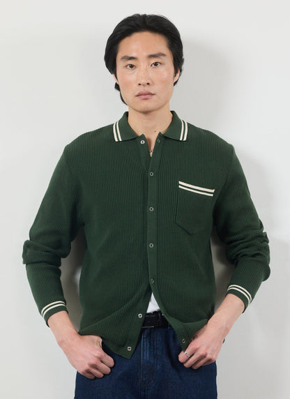 Men's Long Sleeve Knit Shirt - Pablo - Forest Green | Percival