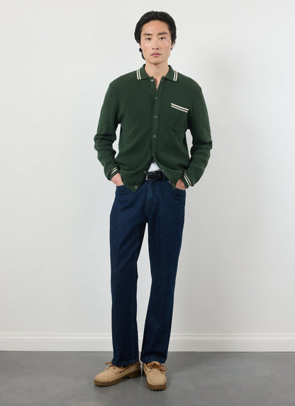 Men's Long Sleeve Knit Shirt - Pablo - Forest Green | Percival