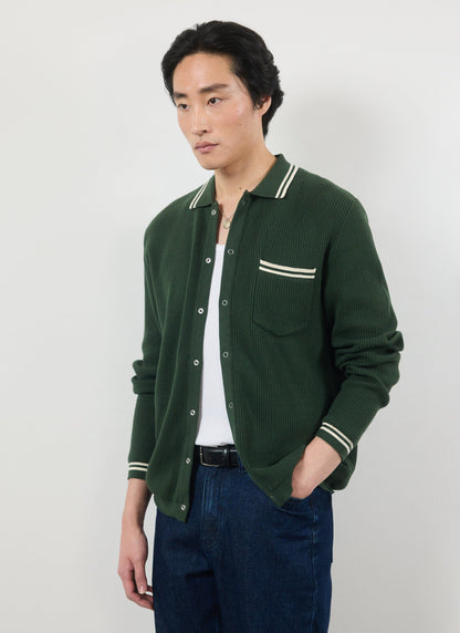 Men's Long Sleeve Knit Shirt - Pablo - Forest Green | Percival