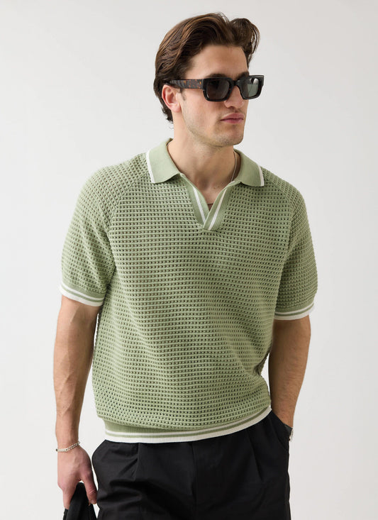 Men's Tennis Knit Polo Shirt - Cotton - Sage Green | Percival