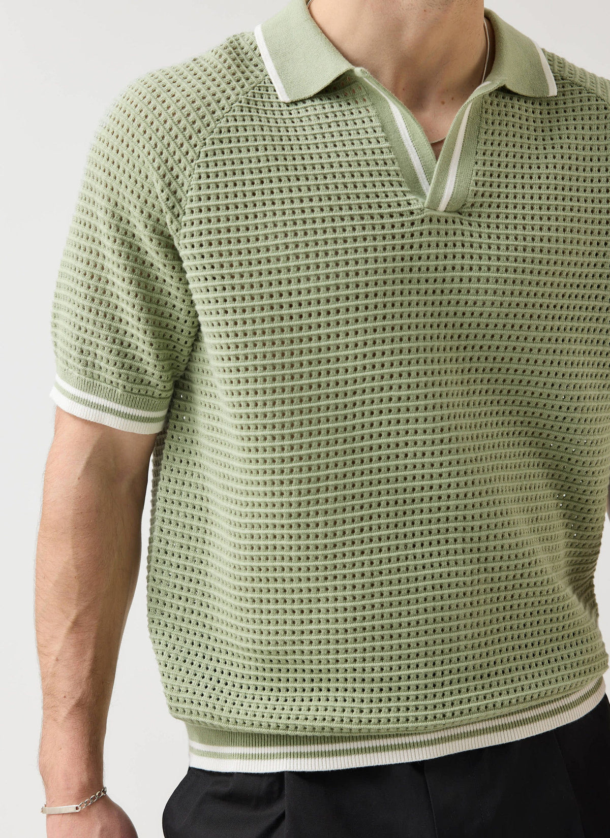 Men's Tennis Knit Polo Shirt - Cotton - Sage Green | Percival