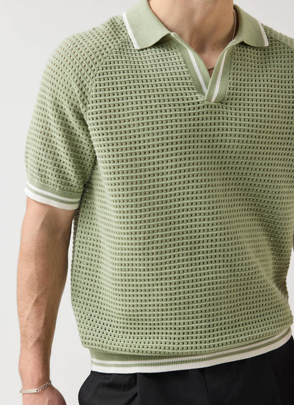 Men's Tennis Knit Polo Shirt - Cotton - Sage Green | Percival