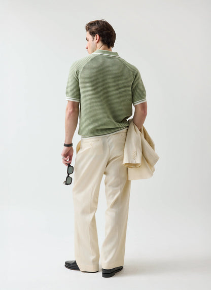 Men's Tennis Knit Polo Shirt - Cotton - Sage Green | Percival