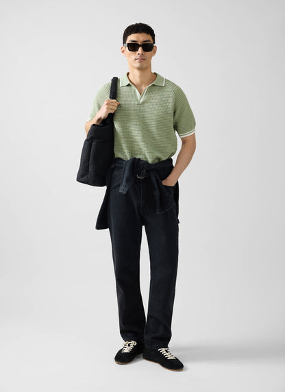 Men's Tennis Knit Polo Shirt - Cotton - Sage Green | Percival