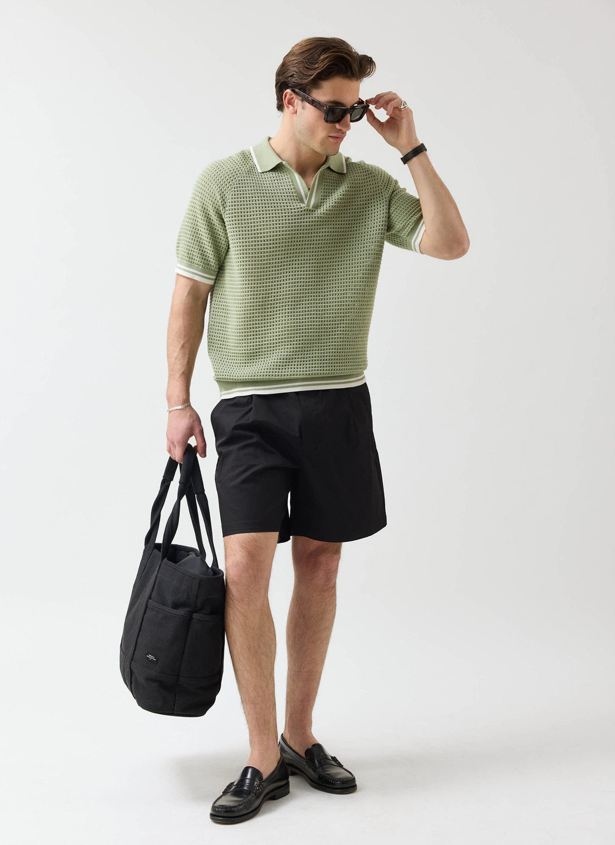Men's Tennis Knit Polo Shirt - Cotton - Sage Green | Percival