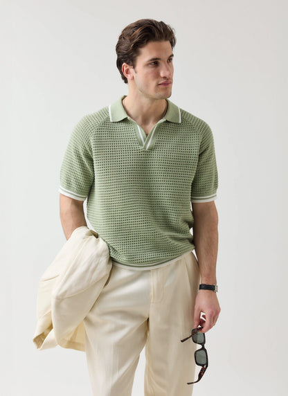 Men's Tennis Knit Polo Shirt - Cotton - Sage Green | Percival