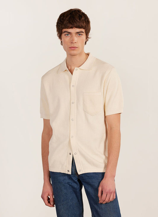 Men's Short Sleeve Knitted Shirt - Cuban Collar - Cream | Percival