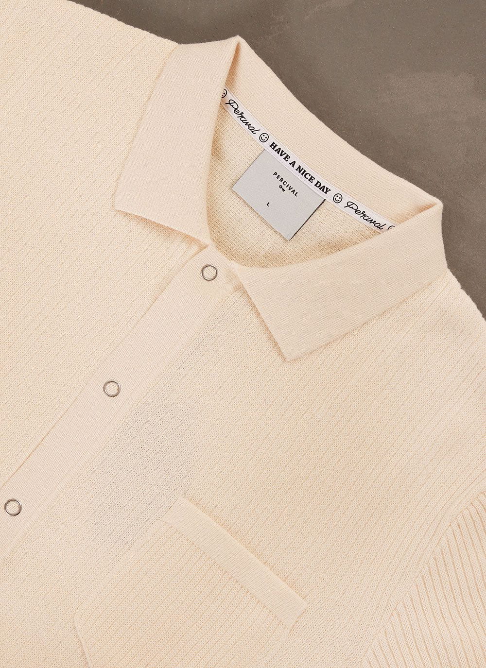 Men's Short Sleeve Knitted Shirt - Cuban Collar - Cream | Percival