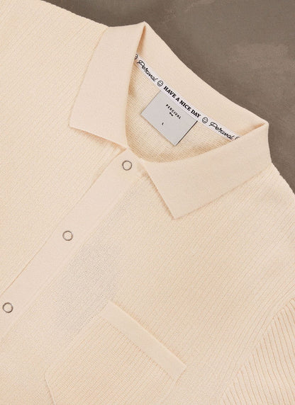 Men's Short Sleeve Knitted Shirt - Cuban Collar - Cream | Percival