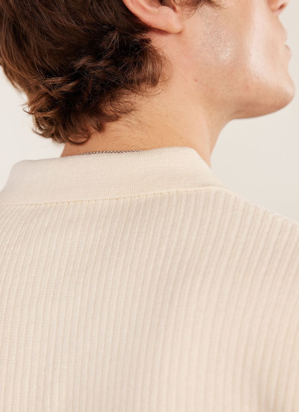 Men's Short Sleeve Knitted Shirt - Cuban Collar - Cream | Percival