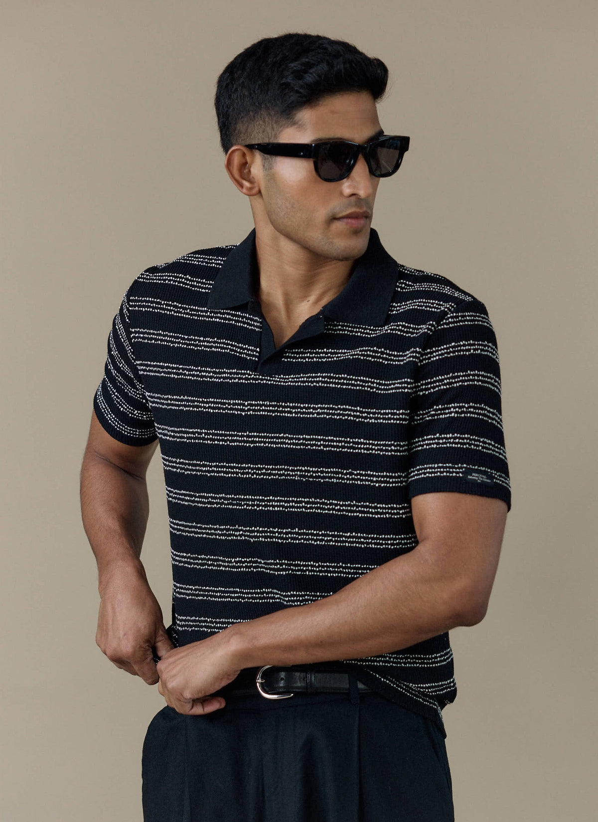 Men's Laurent Boxy Polo - Organic Cotton Blend - Black | Percival