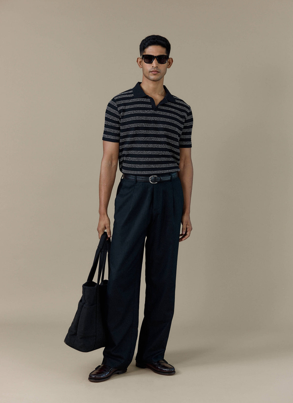 Men's Laurent Boxy Polo - Organic Cotton Blend - Black | Percival