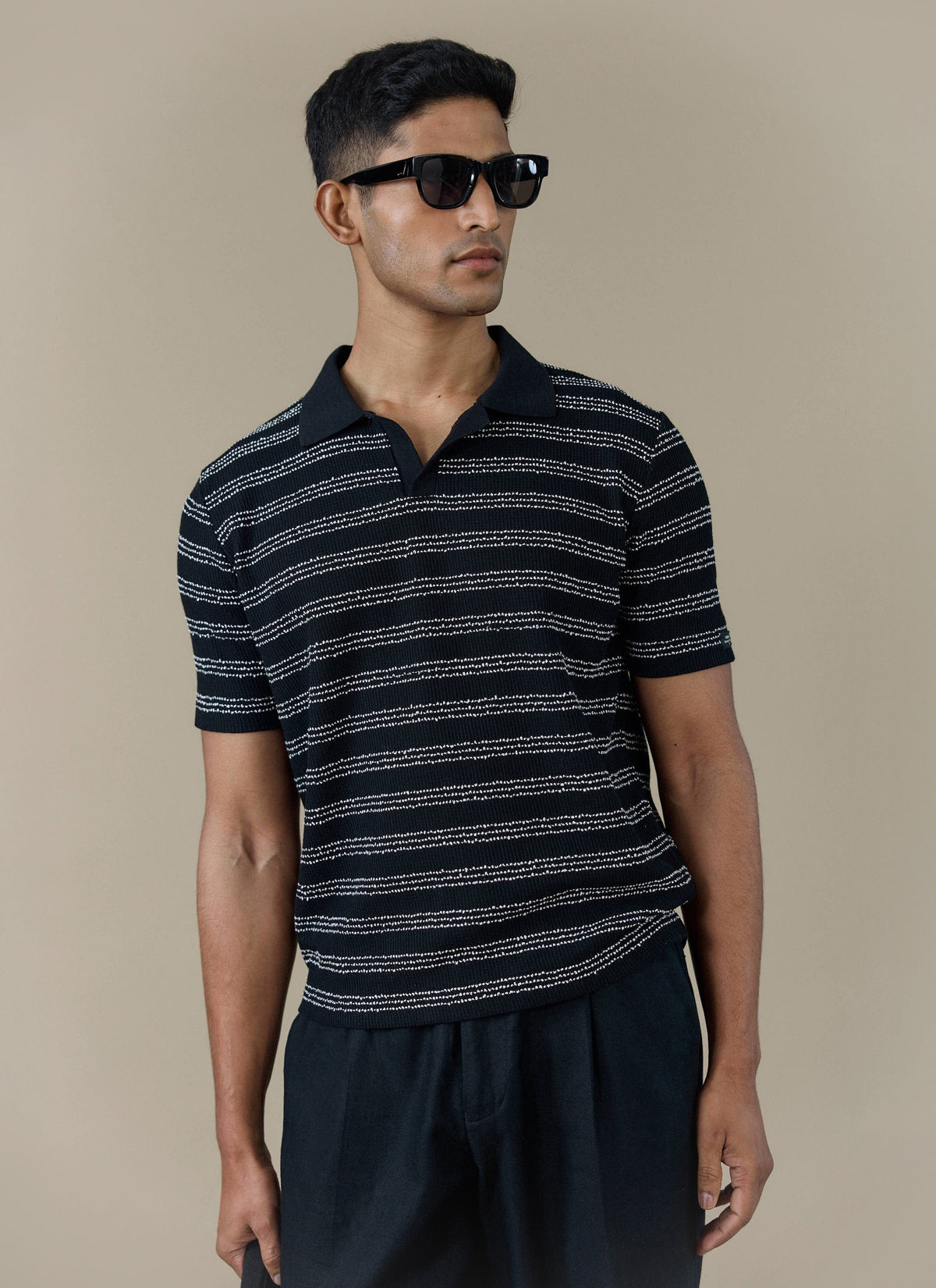 Men's Laurent Boxy Polo - Organic Cotton Blend - Black | Percival