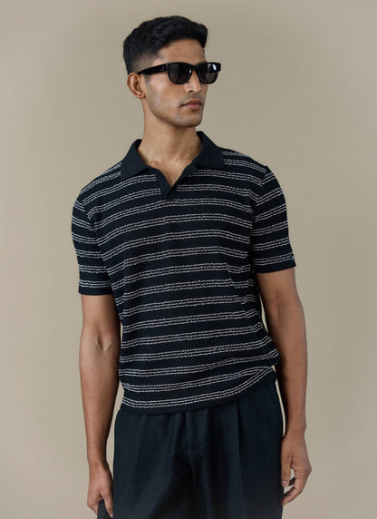 Men's Laurent Boxy Polo - Organic Cotton Blend - Black | Percival