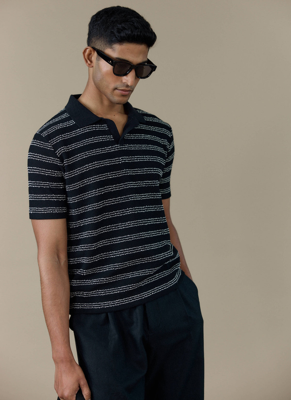Men's Laurent Boxy Polo - Organic Cotton Blend - Black | Percival