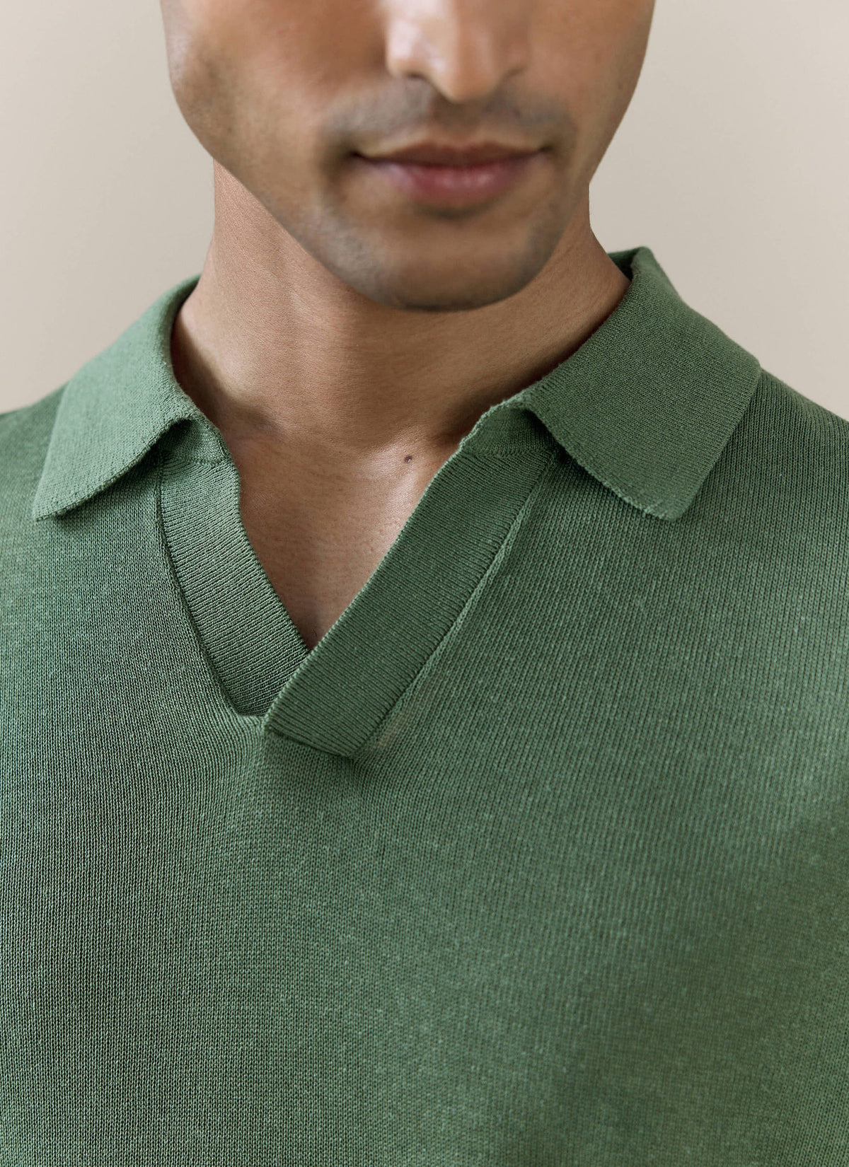 Men's Knitted Polo Shirt: Laurence - Open Collar - Forest Green | Percival