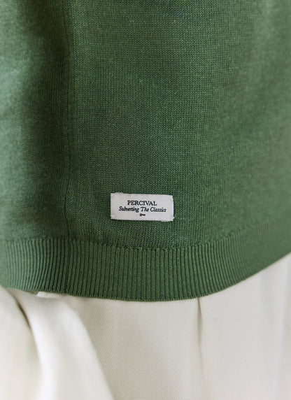 Men's Knitted Polo Shirt: Laurence - Open Collar - Forest Green | Percival