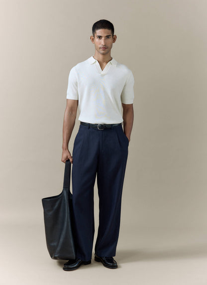 Men's Knitted Polo Shirt: Laurence - Open Collar - Cream | Percival