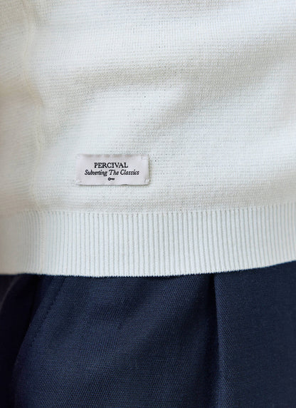 Men's Knitted Polo Shirt: Laurence - Open Collar - Cream | Percival