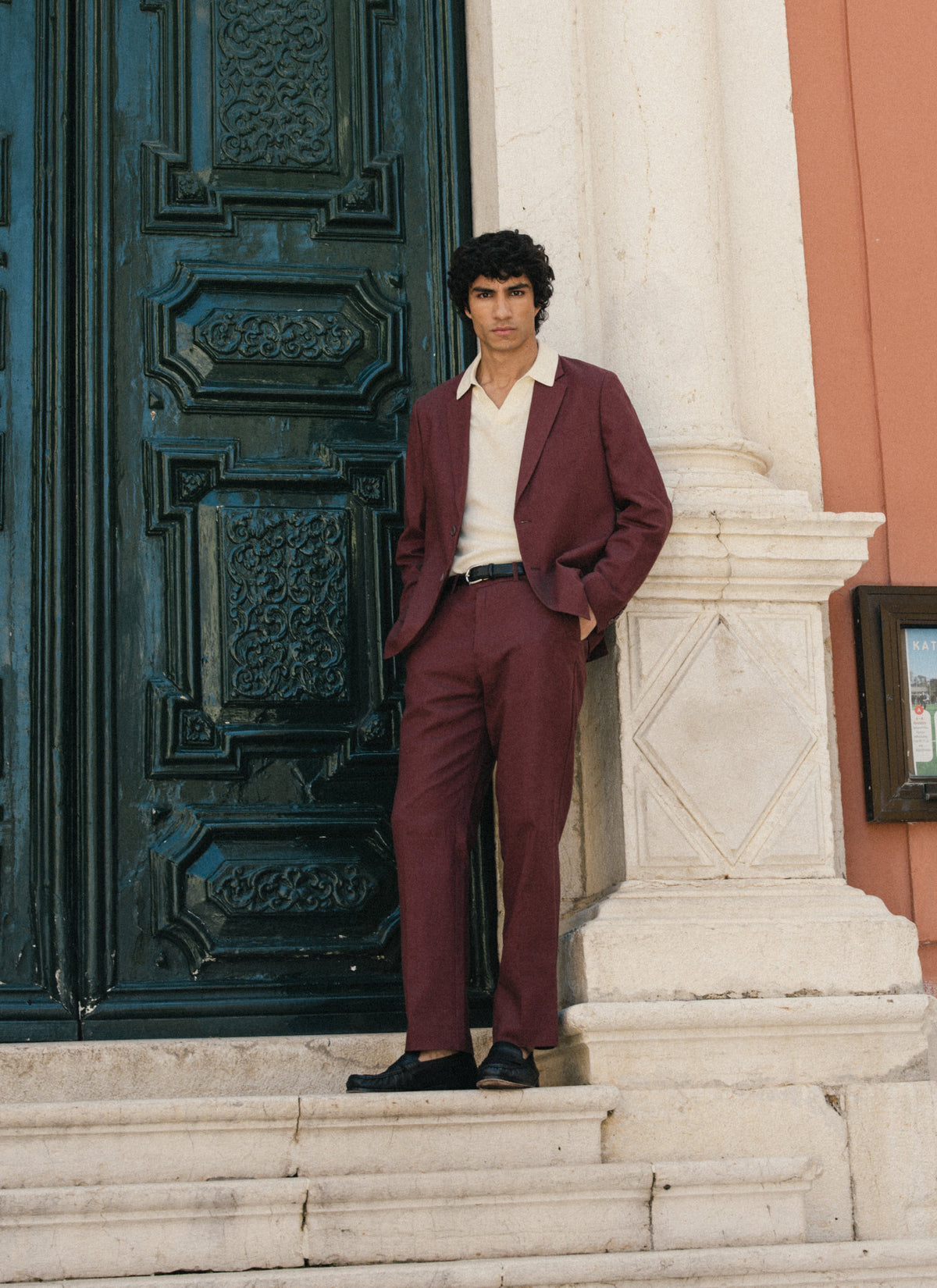 Men's Knitted Polo Shirt: Laurence - Open Collar - Cream | Percival