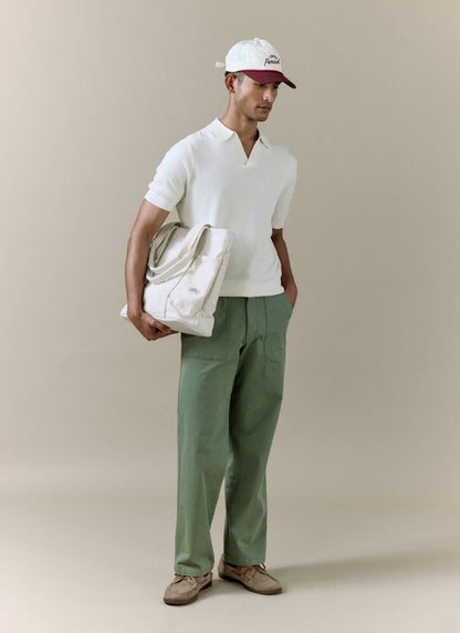 Men's Knitted Polo Shirt: Laurence - Open Collar - Cream | Percival