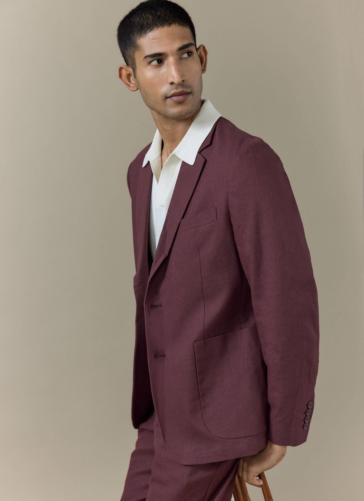 Men's Knitted Polo Shirt: Laurence - Open Collar - Cream | Percival