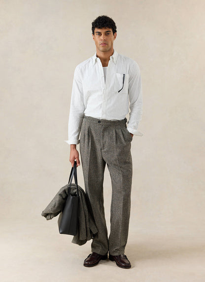 Men's Striped Oxford Shirt - Fabian - Cotton - White | Percival