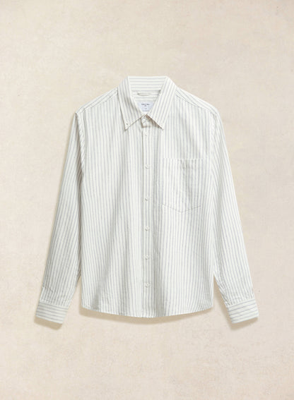 Men's Striped Oxford Shirt - Fabian - Cotton - White | Percival