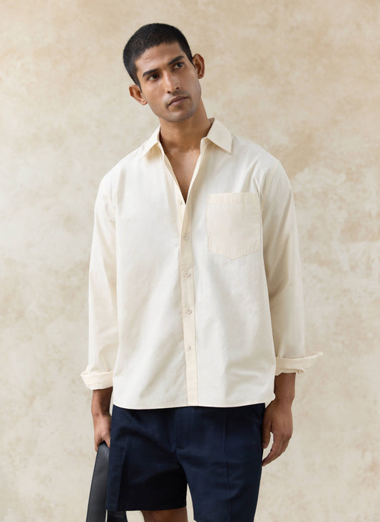 Men's Relaxed Fit Poplin Shirt: Dali - Cotton - Cream | Percival