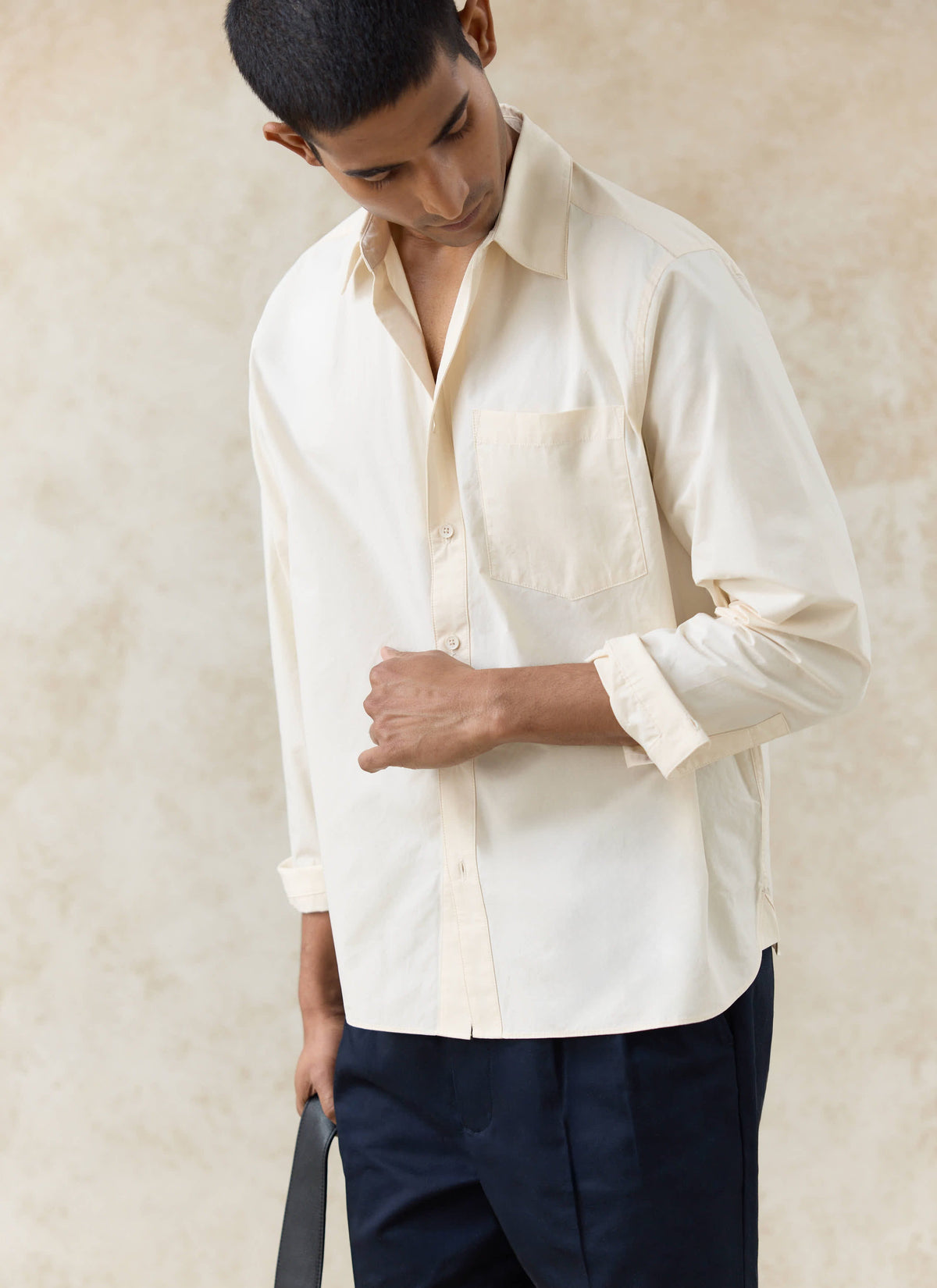 Men's Relaxed Fit Poplin Shirt: Dali - Cotton - Cream | Percival