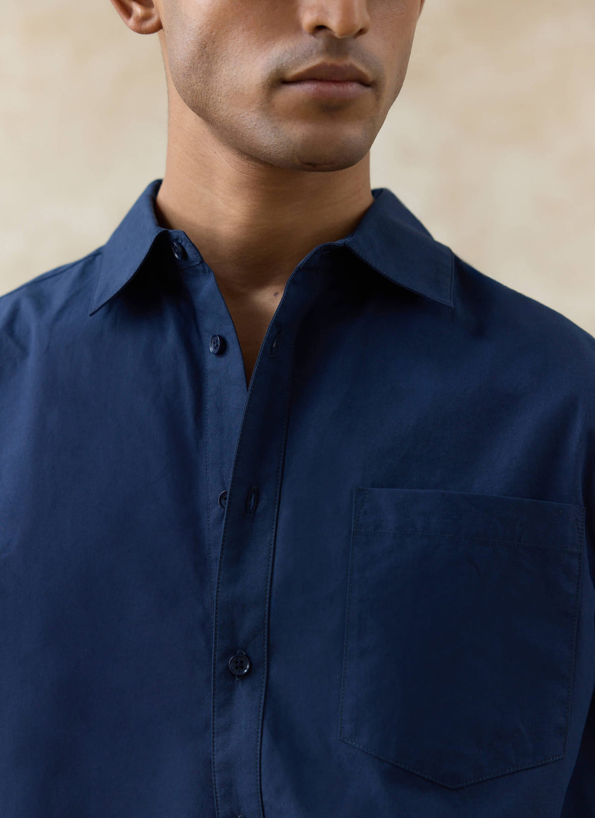 Men's Relaxed Fit Poplin Shirt: Dali - Cotton - Navy Blue | Percival