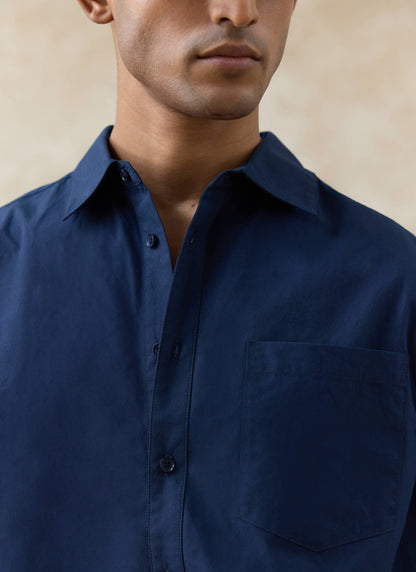 Men's Relaxed Fit Poplin Shirt: Dali - Cotton - Navy Blue | Percival