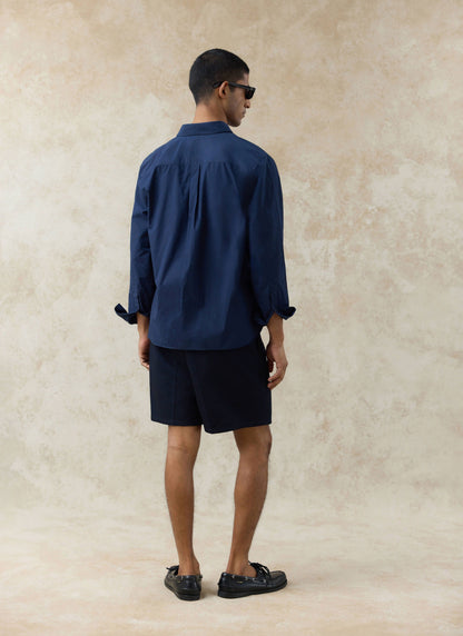 Men's Relaxed Fit Poplin Shirt: Dali - Cotton - Navy Blue | Percival