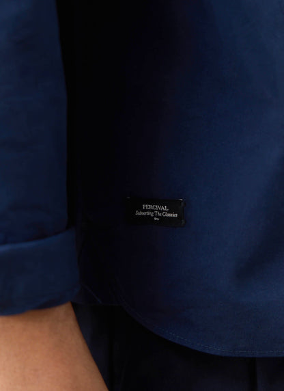Men's Relaxed Fit Poplin Shirt: Dali - Cotton - Navy Blue | Percival