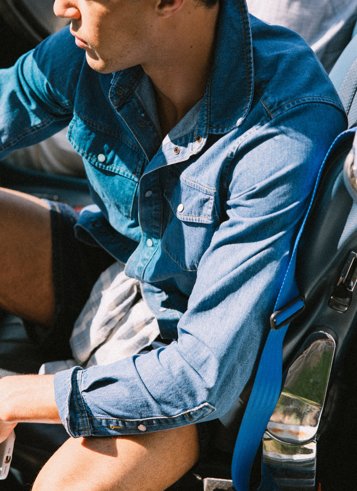 Men's Denim Western Shirt - Cotton - Mid Wash Blue | Percival