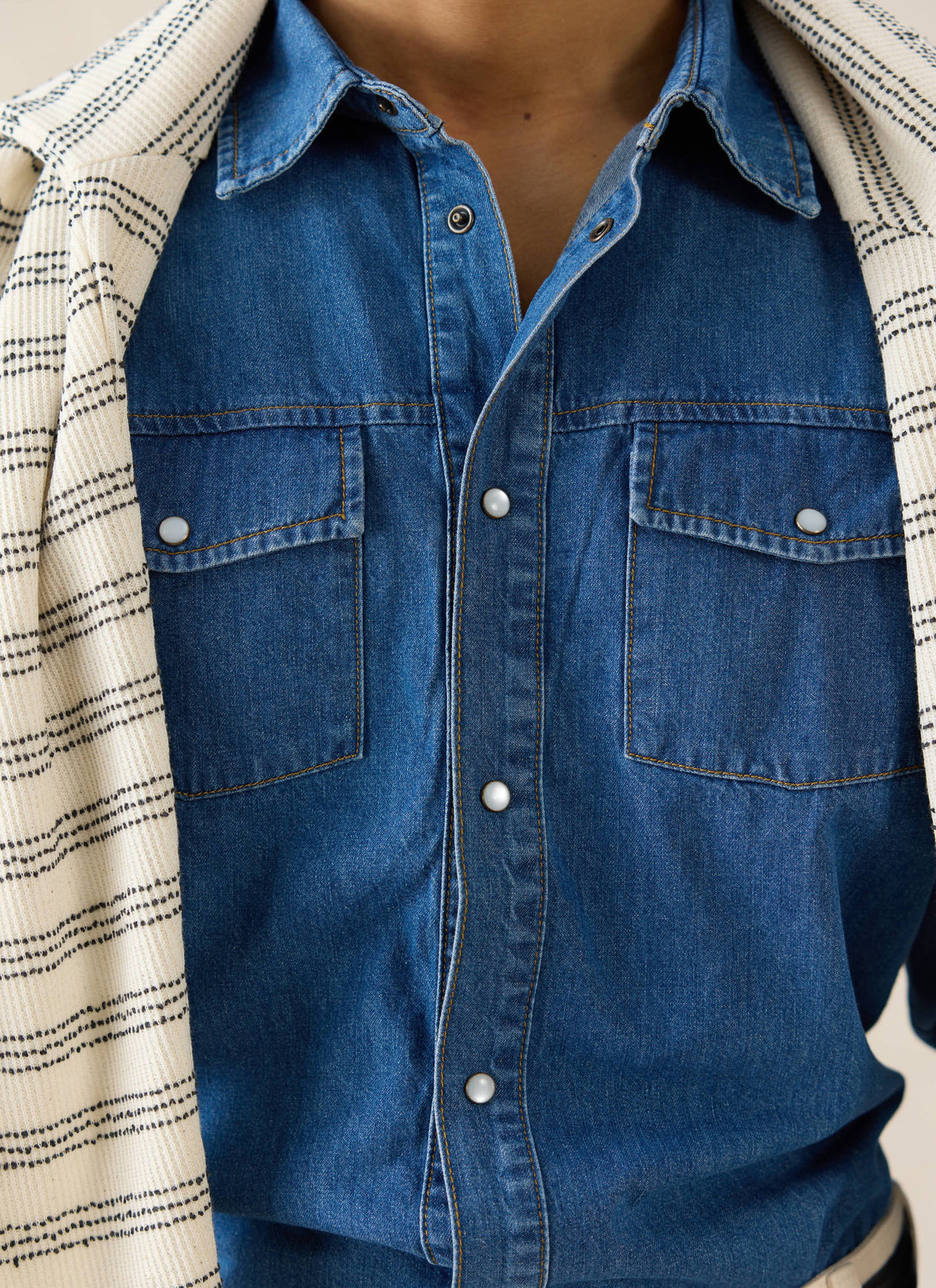 Men's Denim Western Shirt - Cotton - Mid Wash Blue | Percival