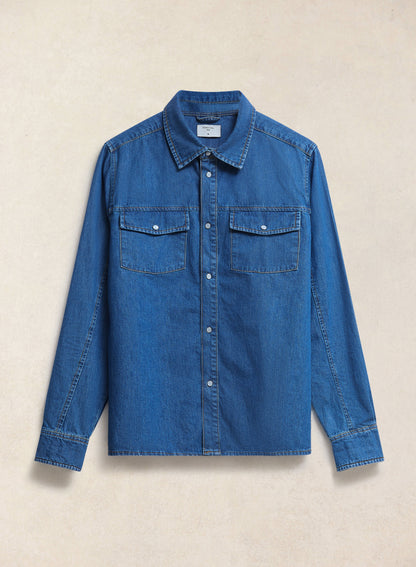 Men's Denim Western Shirt - Cotton - Mid Wash Blue | Percival