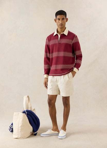 Men's Editor Striped Rugby Polo - Burgundy - 100% Cotton | Percival