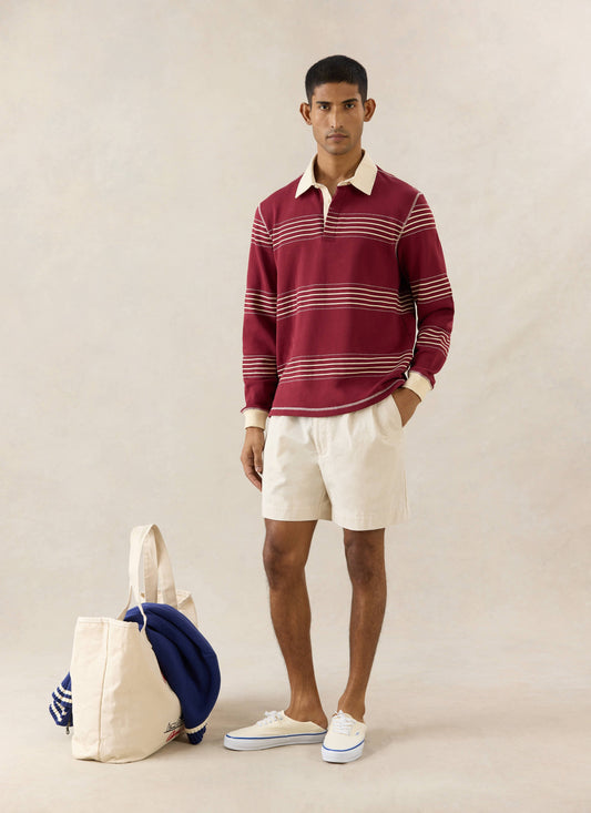 Men's Editor Striped Rugby Polo - Burgundy - 100% Cotton | Percival