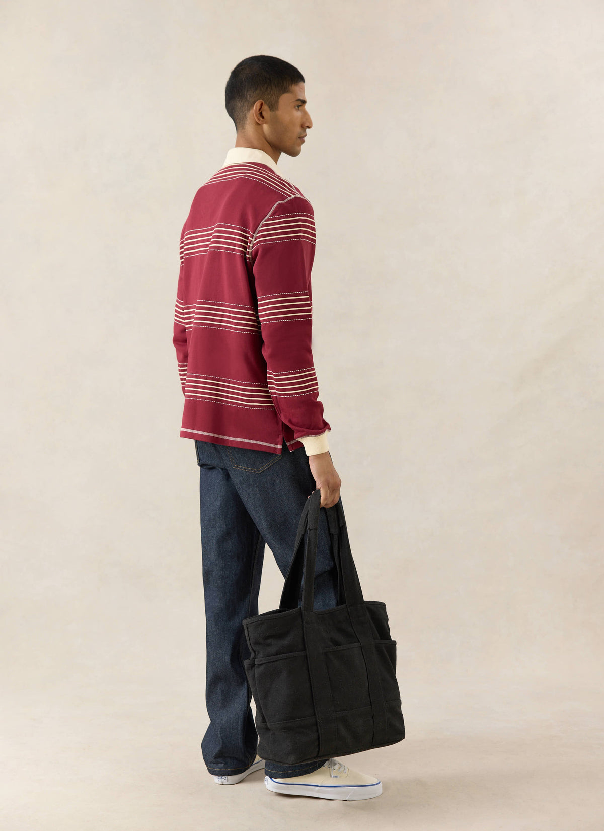 Men's Editor Striped Rugby Polo - Burgundy - 100% Cotton | Percival