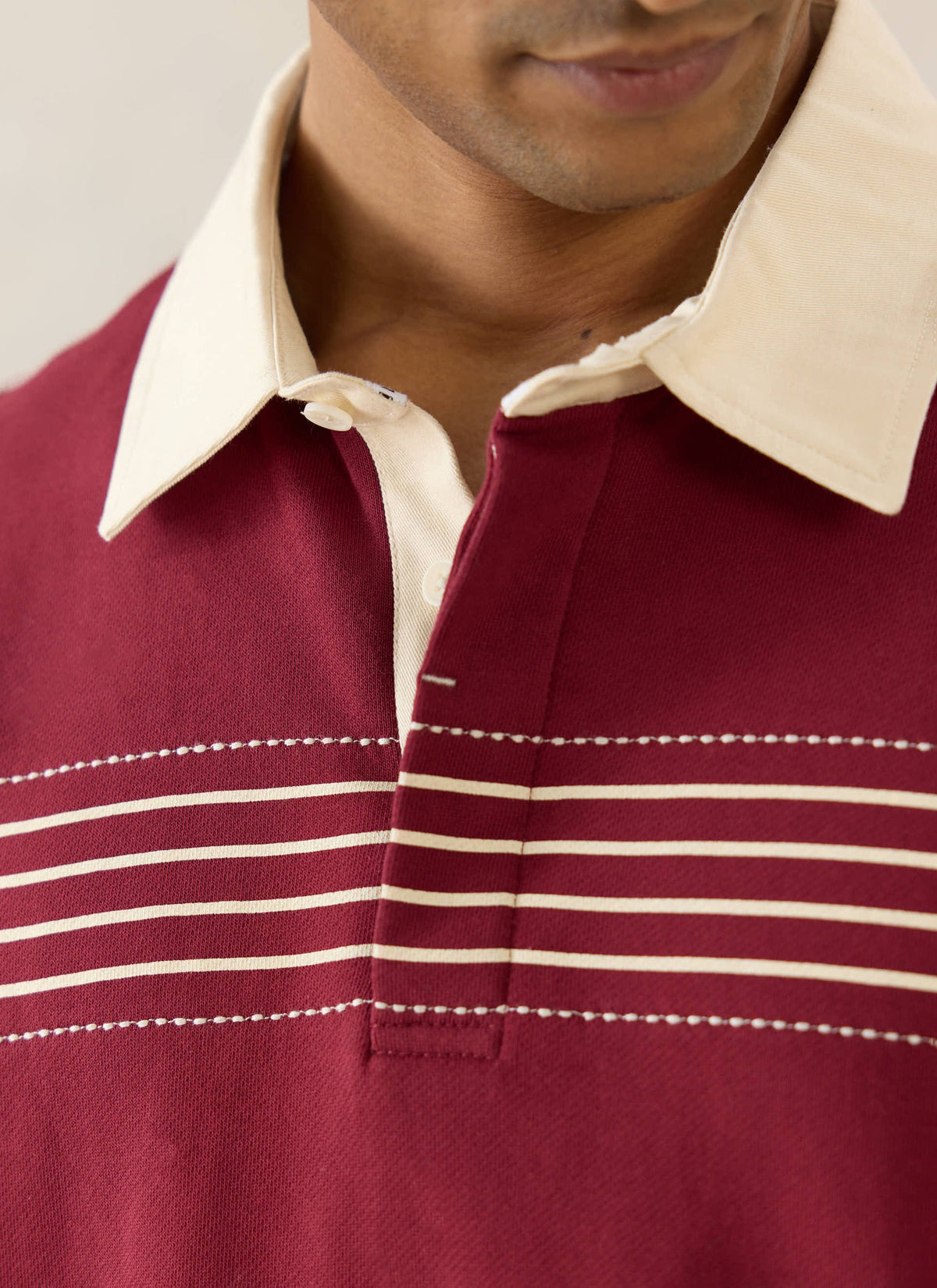 Men's Editor Striped Rugby Polo - Burgundy - 100% Cotton | Percival