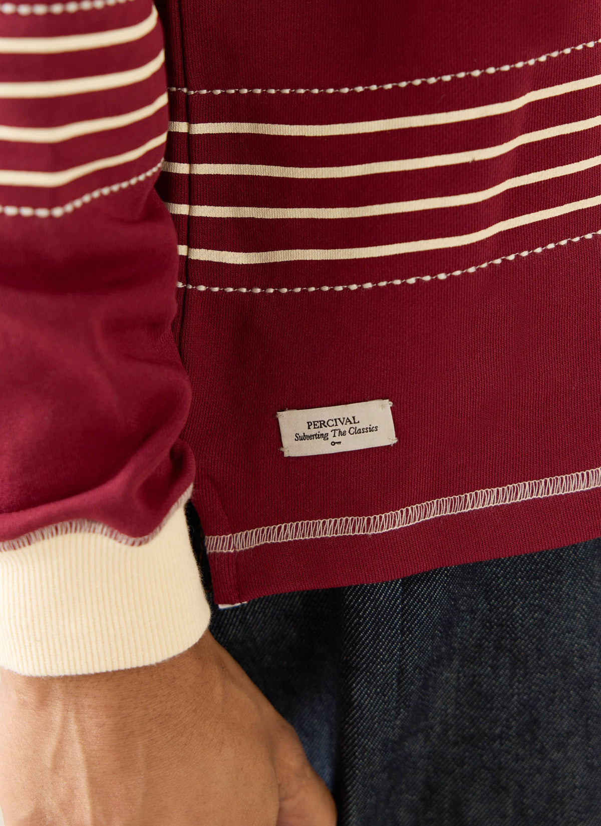 Men's Editor Striped Rugby Polo - Burgundy - 100% Cotton | Percival