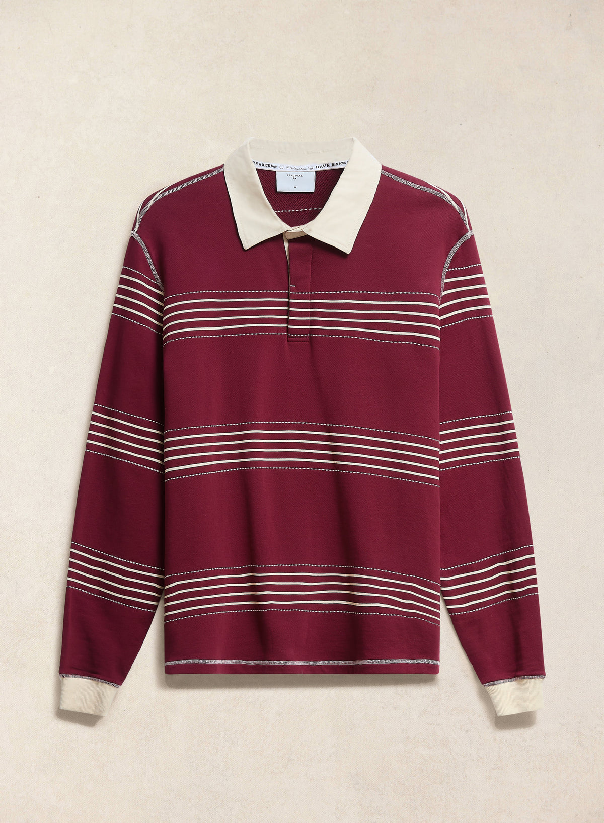Men's Editor Striped Rugby Polo - Burgundy - 100% Cotton | Percival