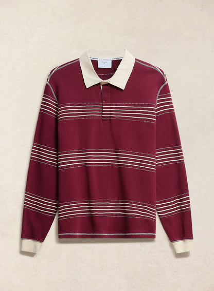 Men's Editor Striped Rugby Polo - Burgundy - 100% Cotton | Percival