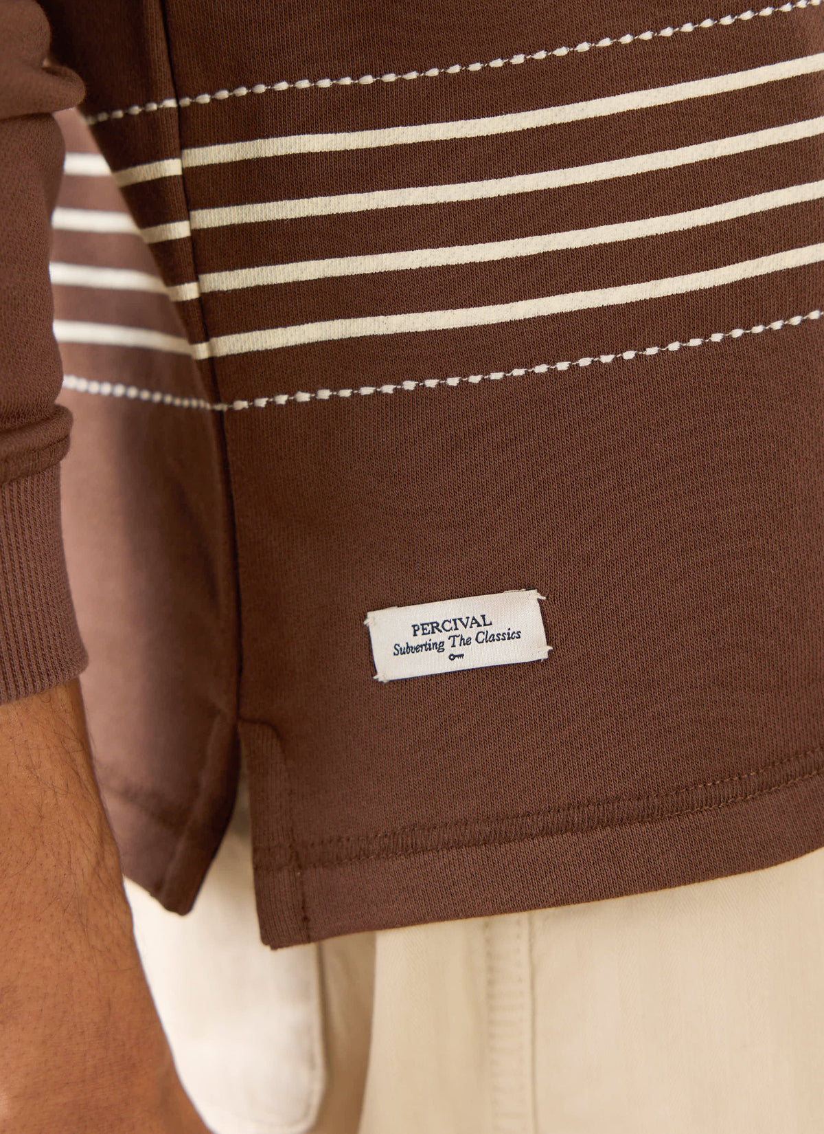 Men's Long Sleeve Rugby Polo Shirt - Cotton - Brown Stripe | Percival